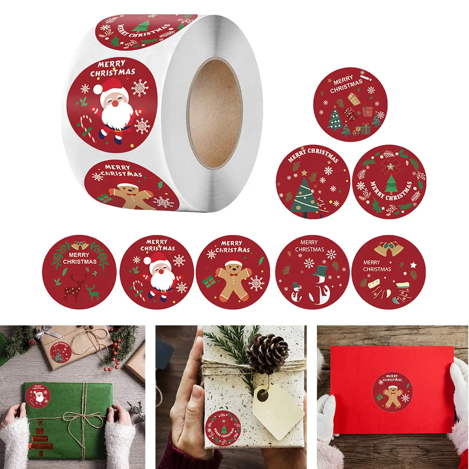 2-6pack 500 Pieces Merry Christmas Stickers Round for Package Holiday Decoration