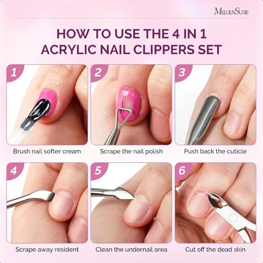 アクリルネイルクリッパー4 in 1セット 調整可能なステンレス製ネイルクリッパー アクリルネイルチップ用 プロ用キューティクルニッパーカッターC