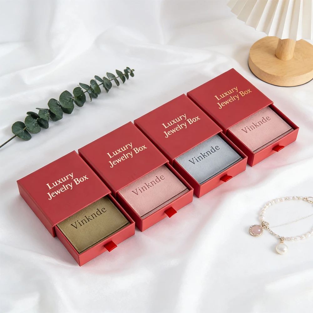 

24Pcs Drawer Gift Boxes Paper Jewelry Box Custom Logo Cardboard Mini Jewelry Packing Carton And Microfiber Suede Pouches Bags
