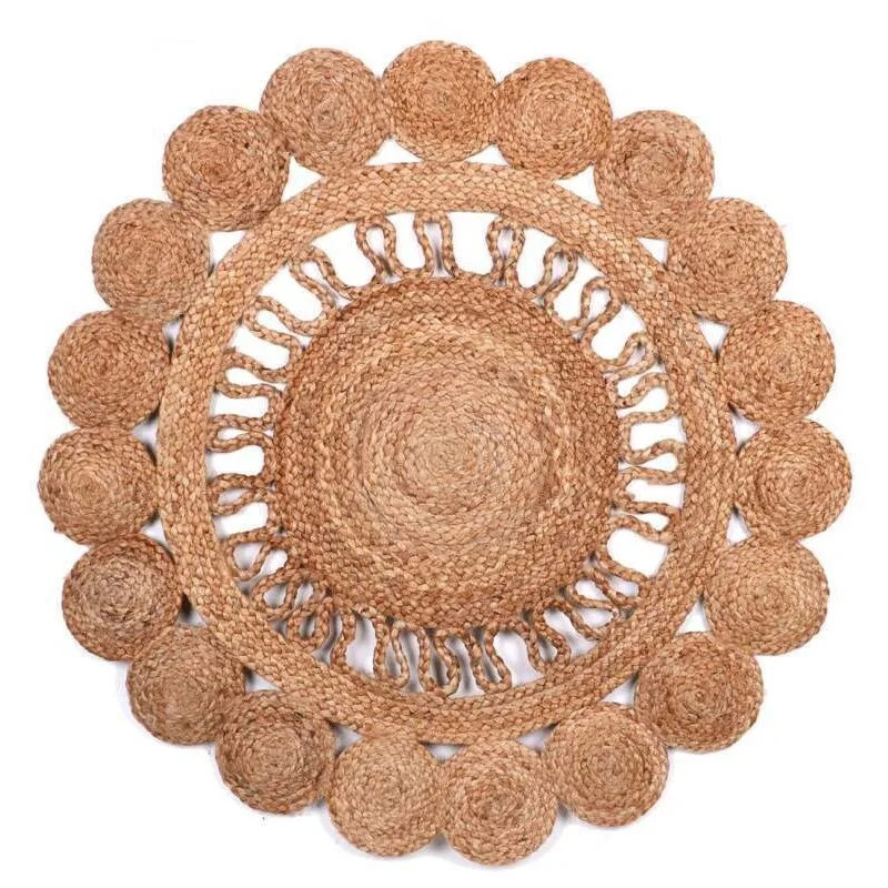 

Round Rug Jute 100% Farmhouse Beige Natural Jute Braided Reversible Rustic Mat