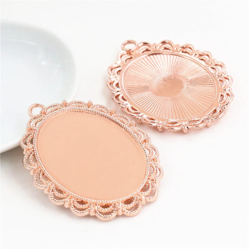 5pcs 30x40mm Inner Size 6 Colors Plated Pierced Flower Style Cabochon Base Setting Charms Pendant