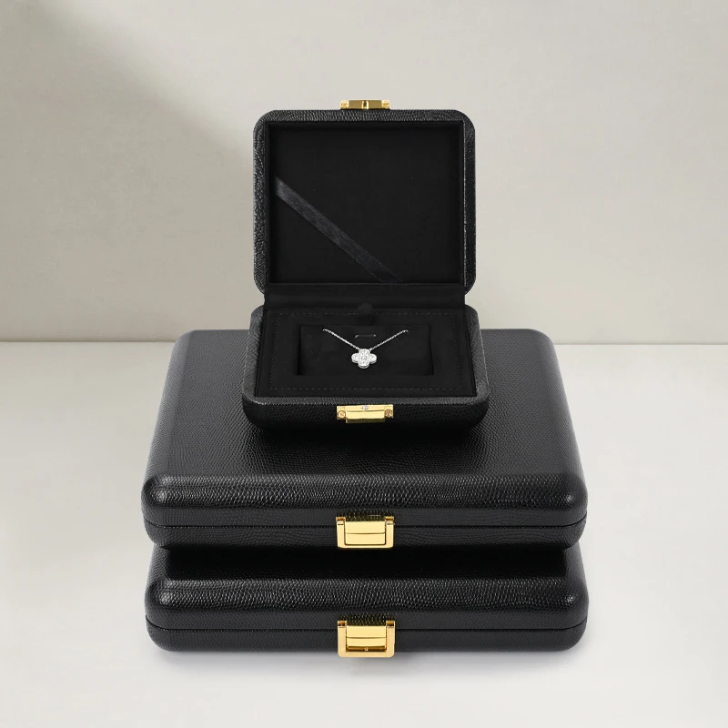 Black leather jewelry storage box Leather request wedding ring necklace earrings storage box Jewelry display box