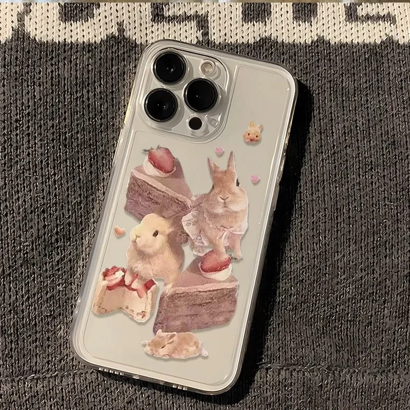 INS Korean Popular Lovely Rabbit Cake  For iPhone Case 16 15 14 13 12 11 Pro XR XS Max 7 8 Plus Phone Y2K Girl Pink Hot Cover