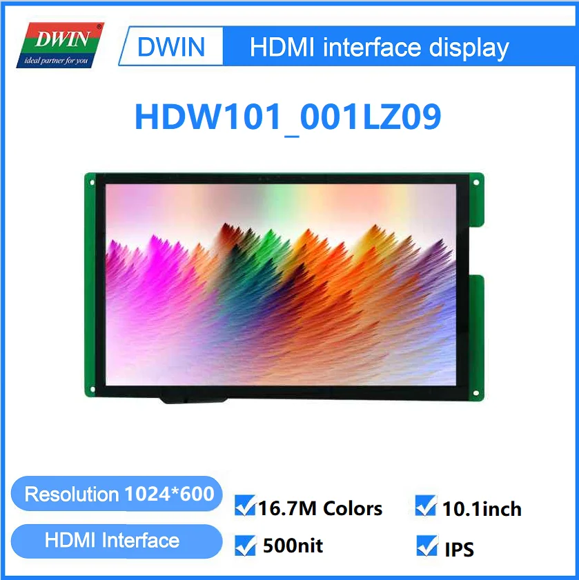 DWIN 10.1Inch 200/500nit 1024x600 HDMI Capacitive Touch Panel IPS Screen  Support Windows/Raspberry/Linux/Android HDW101_001L