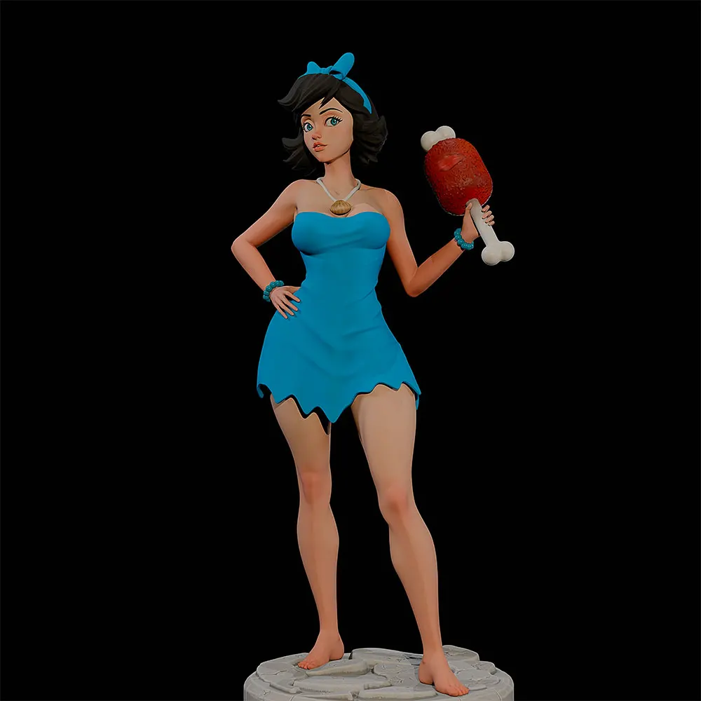 1/24/12/6 Cartoon girl with bow short hair, cute girl holding food resin model kit, 3D printed gray statue, not colored