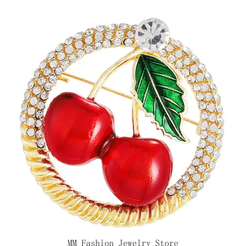 

D0UB Элегантный хрустальный декор Вишневая брошь, булавка, круглая пуговица, булавка для женщин, официальное мероприятие