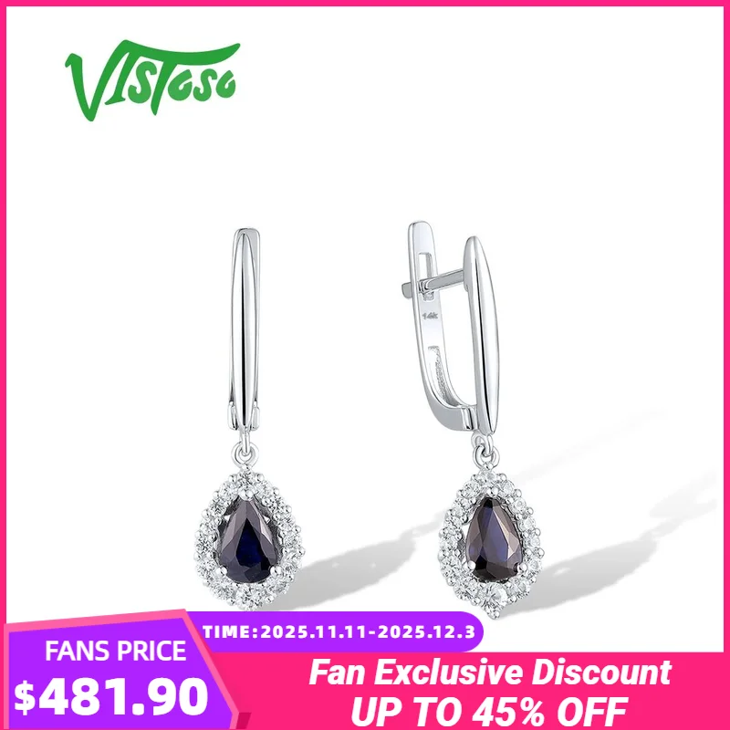 

Женские серьги VISTOSO из белого золота 14 карат 585, гламурные бриллианты, синий сапфир, роскошные каплевидные серьги для повседневного ношения, модные ювелирные изделия