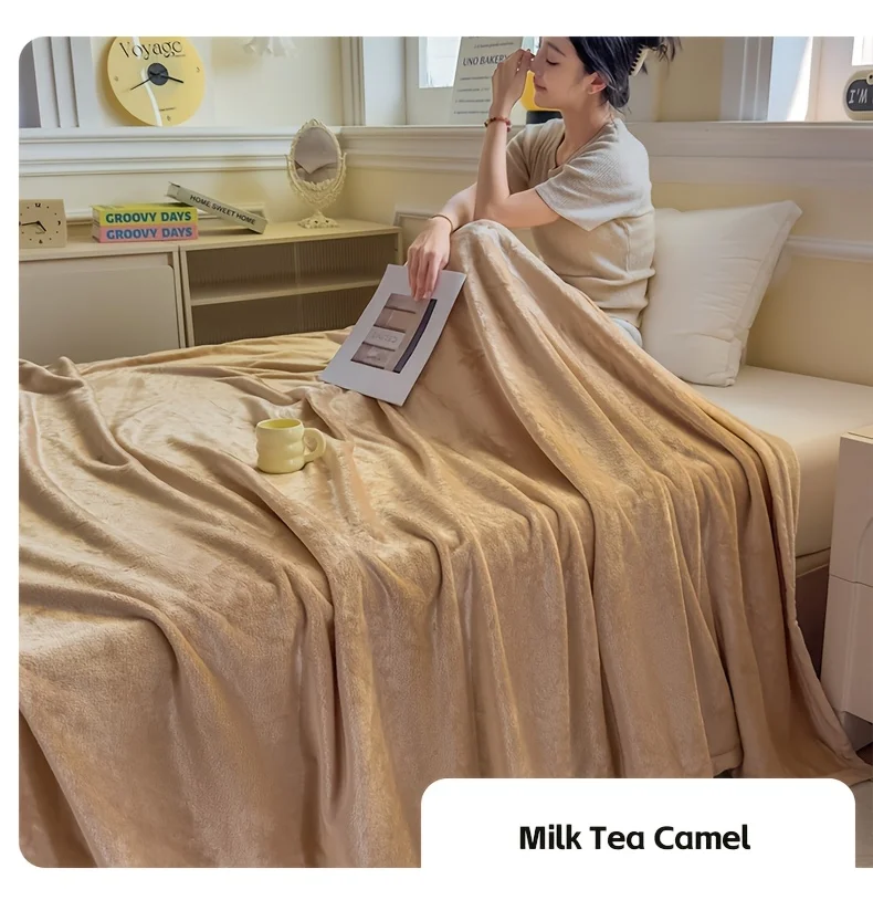 Solid Color Soft Flannel Sofa Throw Blanket Cozy Multi-Purpose Plush Blankets for Bed Travel Office Nap Single Double Bed Sheet
