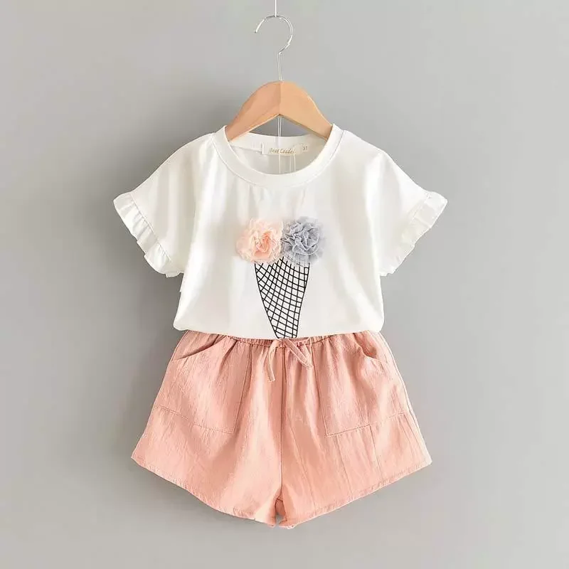 

Girls' Icecream Print Summer Outfit 2025 - Short Sleeve Casual Shorts Two-Piece Set | Stylish Thin & Lightweight Baby Clothes