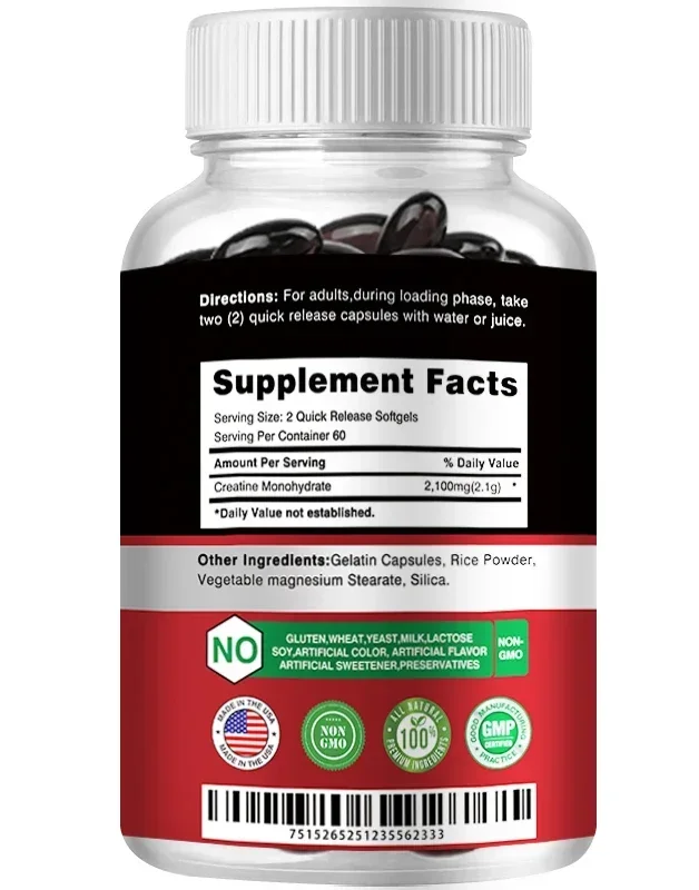 Creatine Monohydrate Capsules for Muscle growth & Performance Improvement Workout Recovery Mass Gainer