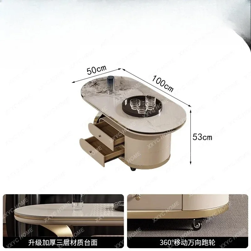 

AASmall Apartment High-End Living Room Home Use Wheeled Movable Small Trolley Coffee Table