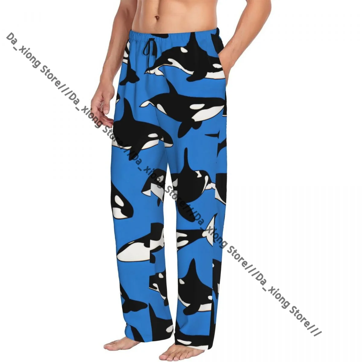 

Мужская одежда для сна, свободные брюки для сна, пижамы Orca Whales, длинные штаны для отдыха, повседневная домашняя одежда