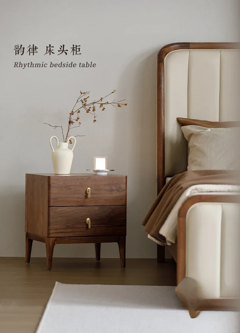 خزانة بأدراج بجانب السرير من خشب الجوز الأسود في أمريكا الشمالية على الطراز الإيطالي خفيفة لغرفة النوم الفاخرة بجانب السرير وخزانة من الخشب الصلب #5