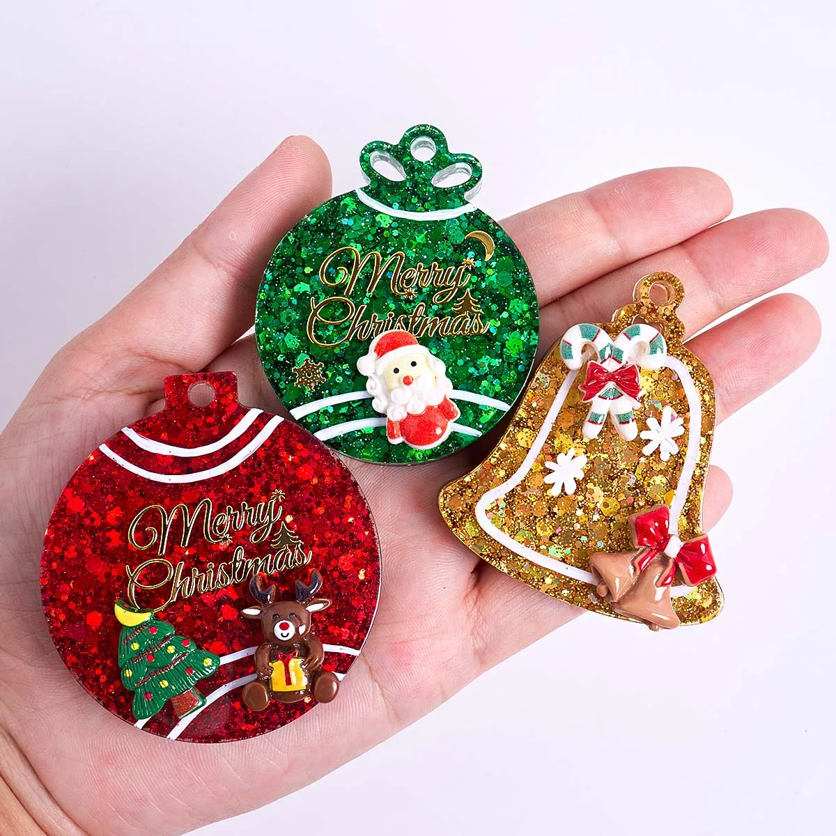 Xmas Tag Pendant Silicone Mold DIY Handmade Round Bell Keychain UV Epoxy Resin Plaster Craft Casting Molds Christmas Tree Decor view 5