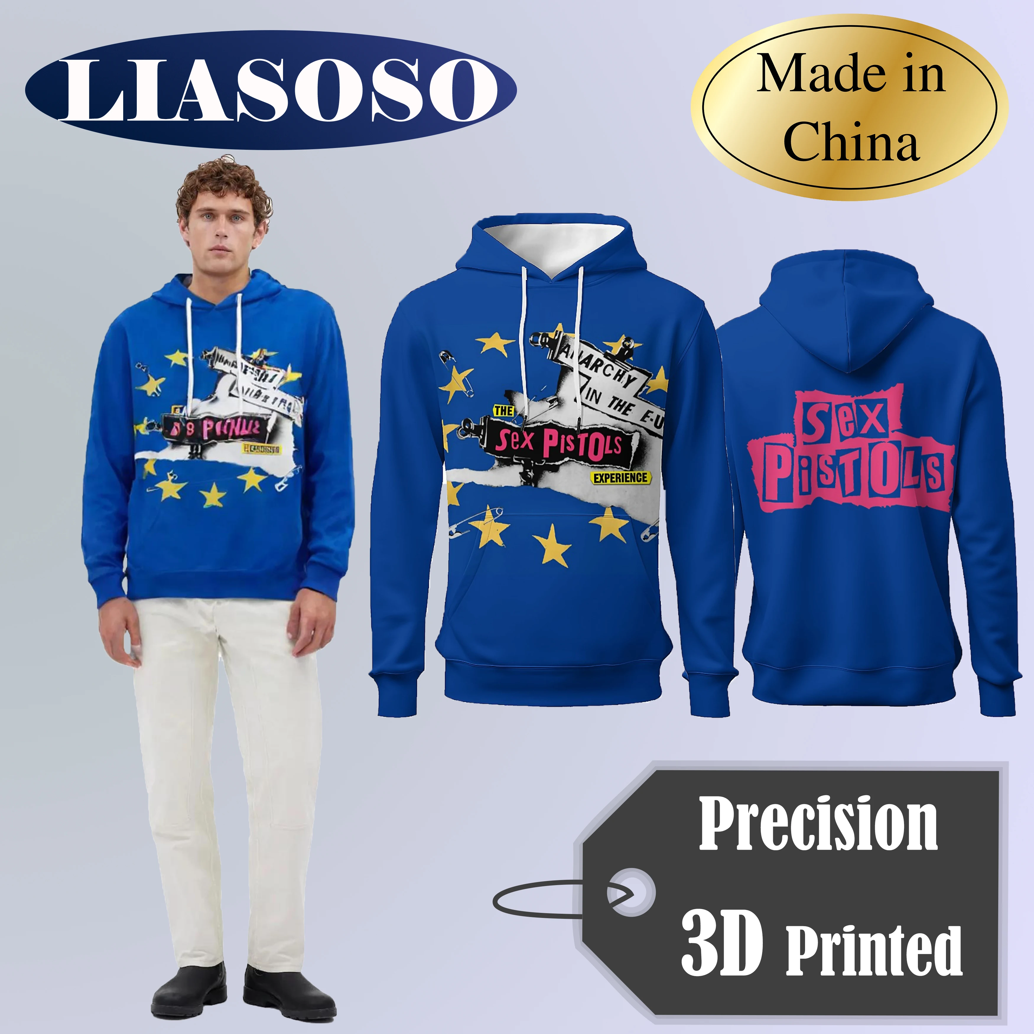 LIASOSO Sex Pistols Band Hoodie 3D Printed Long Sleeve Punk Rock Sweatshirt Harajuku Style for Men & Women Iconic Streetwear Loo