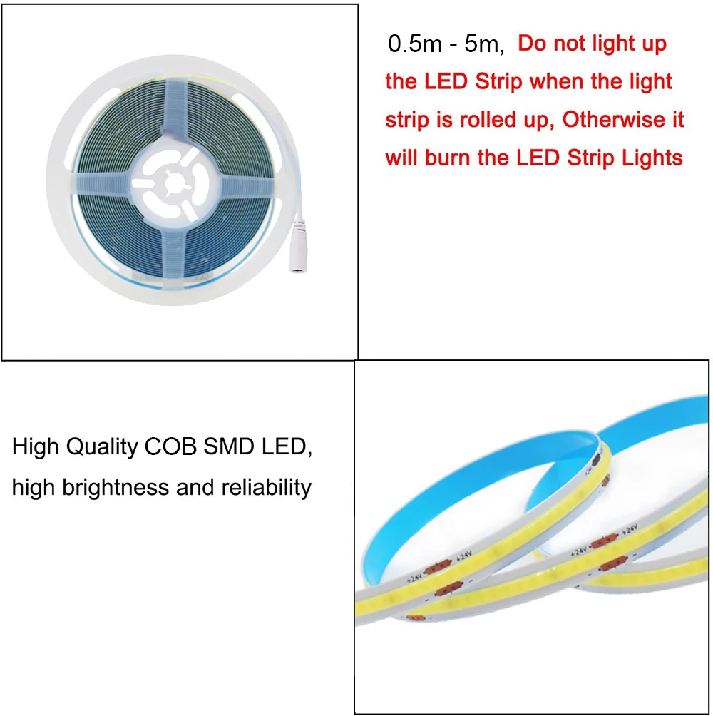 Bande lumineuse LED COB ultra fine avec prise DC, lampe flexible, éclairage de doublure super lumineux, 384LED, CRI90, 12V, 24V, 3mm, 5mm, 8mm