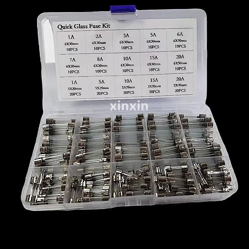 

15Kinds 200Pcs/Box 6*30 5*20 Fast-blow Glass Fuse Assorted Kit 0.1A-30A Household Fuses Automobile Glass Tube Fuse In stock