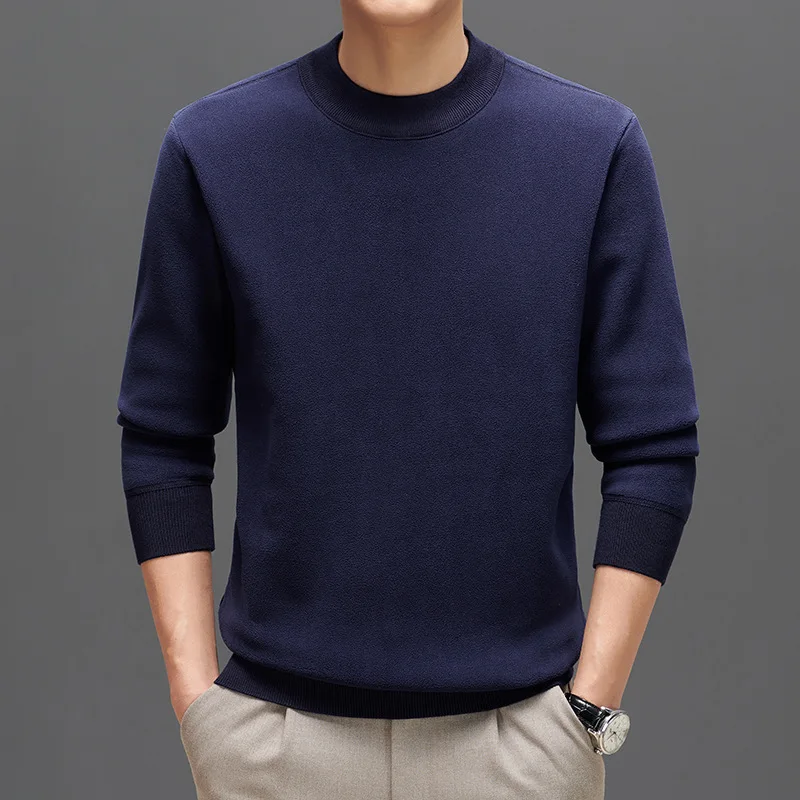 Sweater Men 2025 Casual Fleece Thickening Simple Casual Solid Color semi-high-neck Base Layer Sweater men's Clothing