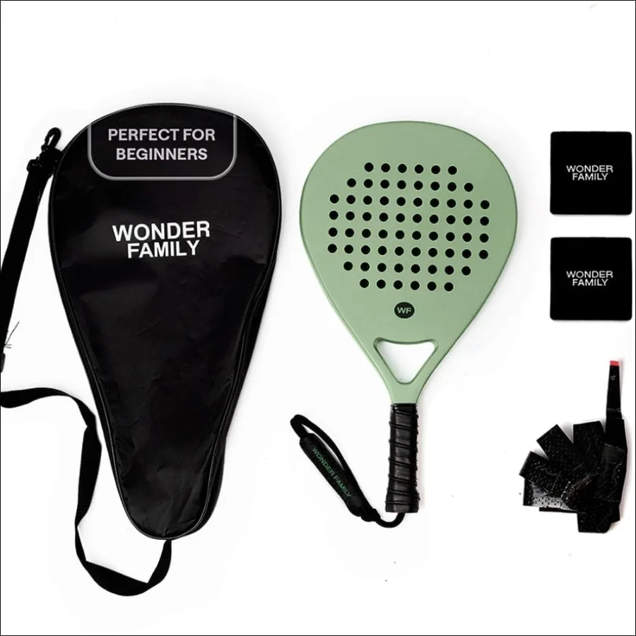

Padel Racket with Overgrip and 2 Wristbands Memory EVA Foam Perfectly Balanced Pala de Padel Fiberglass Paddle for Beginners an