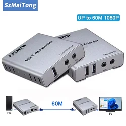 1080P 60M HDMI KVM Extender 200M over RJ45 Ethernet Cat5e 6 cable Transmit HDMI Audio video Extender Support USB Mouse Keyboard