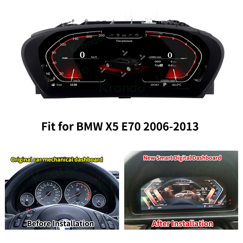 Krando 12.3'' Linux Systerm Car Digital Cluster For BMW X5 E70 2006 - 2013 LCD Dashboard Panel Virtual CockPit Speedometer