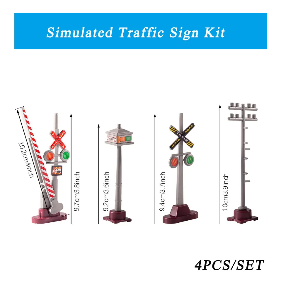 4pcs/set Simulation Miniature Traffic Sign Kit ABS Plastic Toys Railway Train Layout DIY Model Making Materials for Diorama/Gift