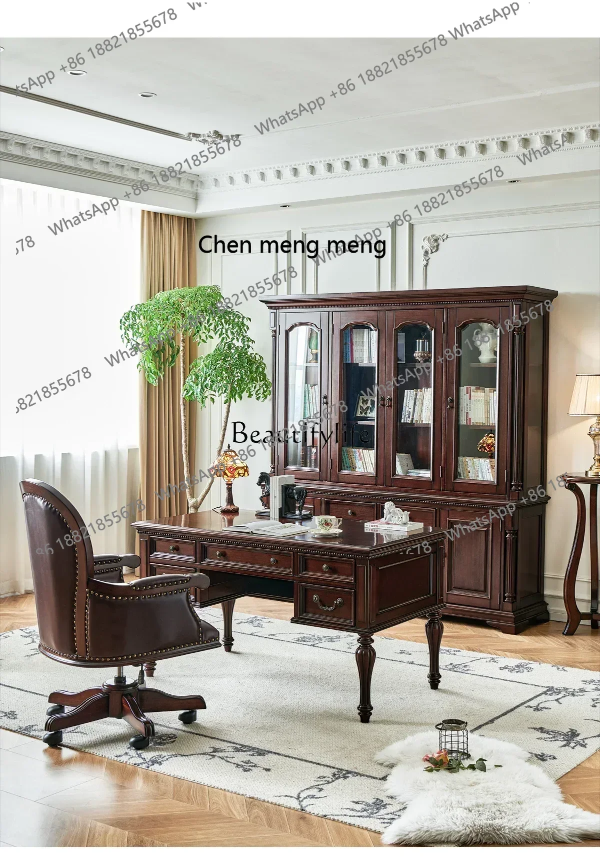 

Новое поступление, американский стол из цельного дерева, домашний стол из золотого шелка и тикового дерева, ретро-книжный стол и стул