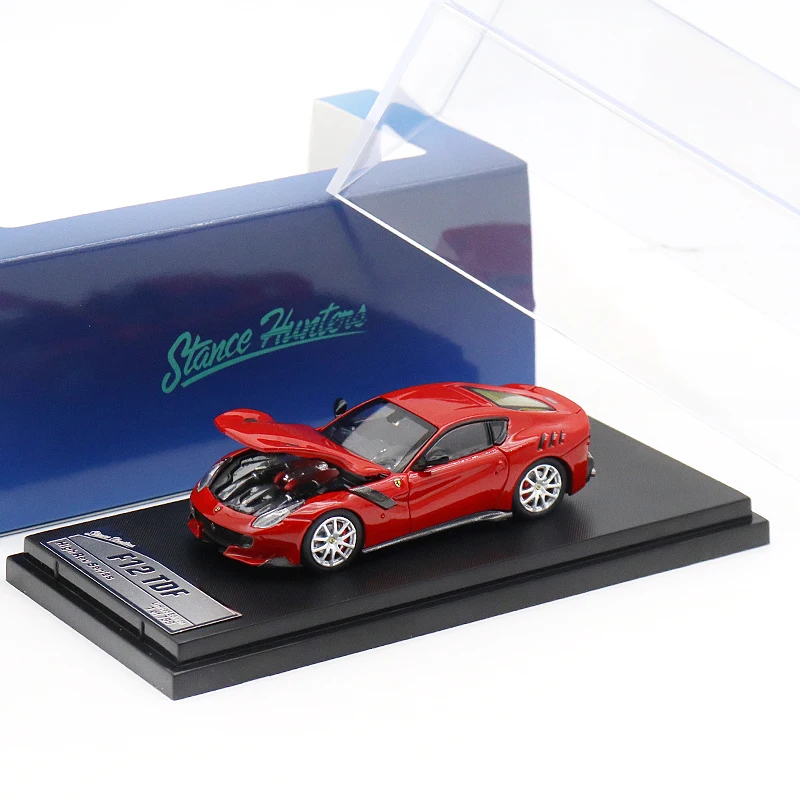 Sh 1/64 escala ferrari prancing cavalo f12 tdf v12 motor versão que pode ser aberta modelo de carro simulado diecast carros vermelhos modelo menino presente