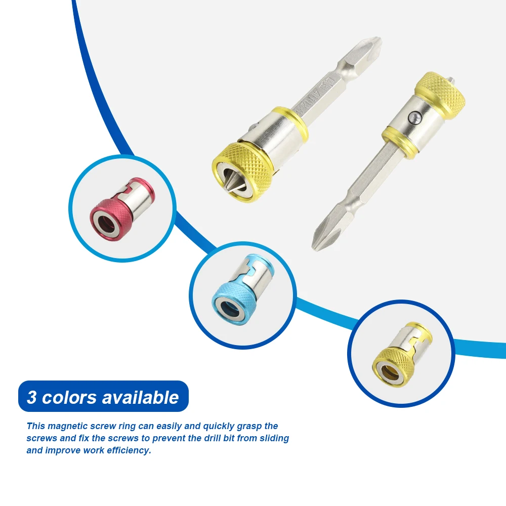 Magnetic Screw Ring Metal Bit Strong Magnetizer Ring Screw Magnetic Holders for 1/4 Inch/ 6.35 mm Screwdriver Powerful Bits