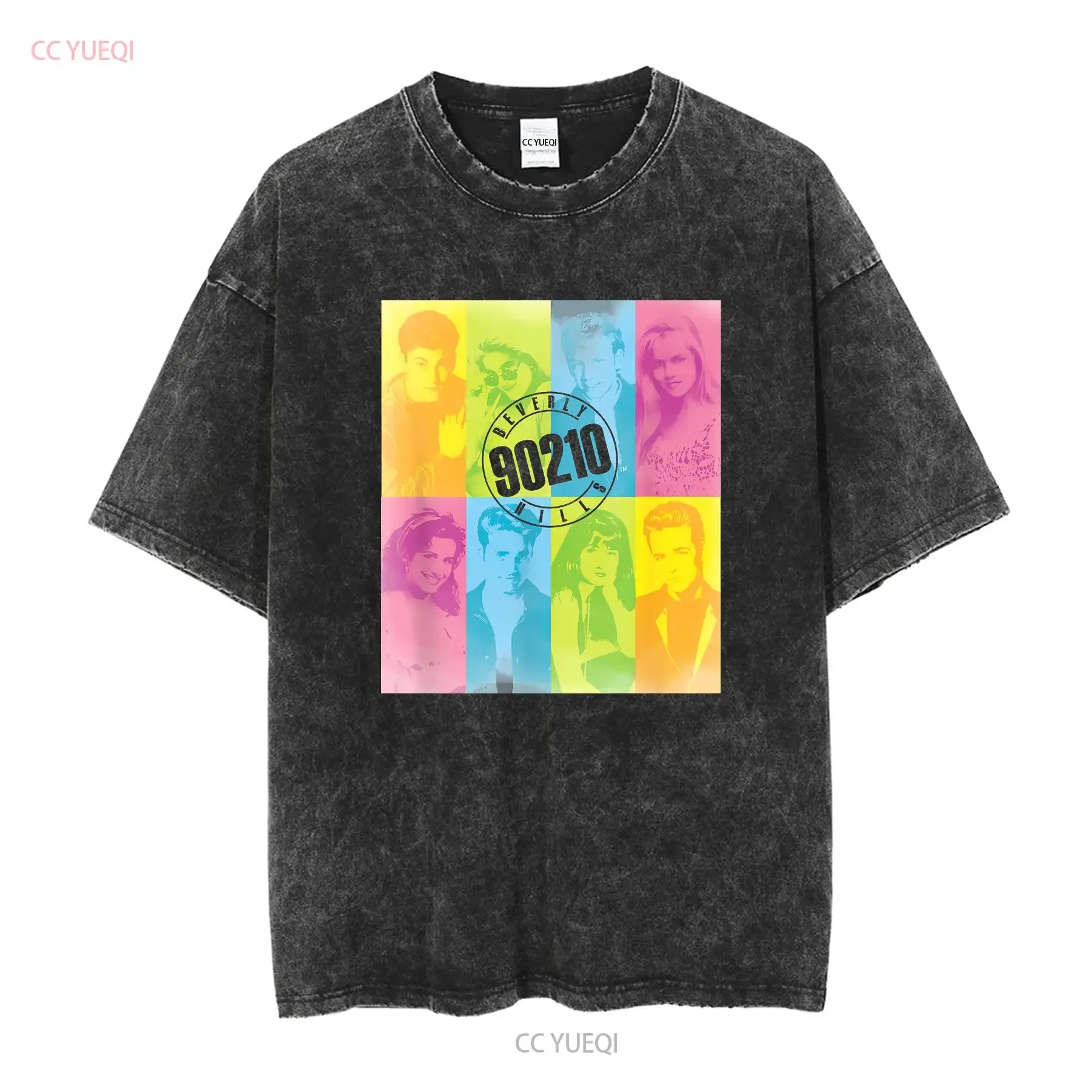Beverly Hills 90210 Womens T Shirt Color Block Cast White long or short sleeves vintage Washed Stretched streetwear Breathable