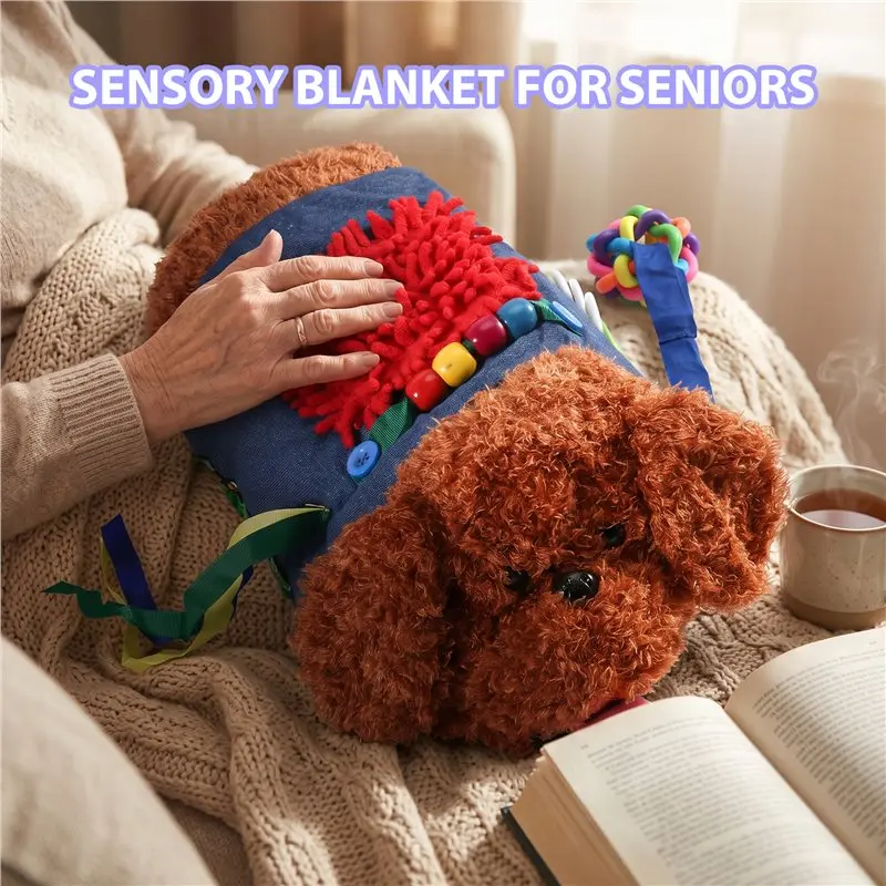 TFORU-Sensory Dog Blanket Fidget For Seniors For Elderly Dementia Patients Premium Activities Items Engaging Tools(Pup)
