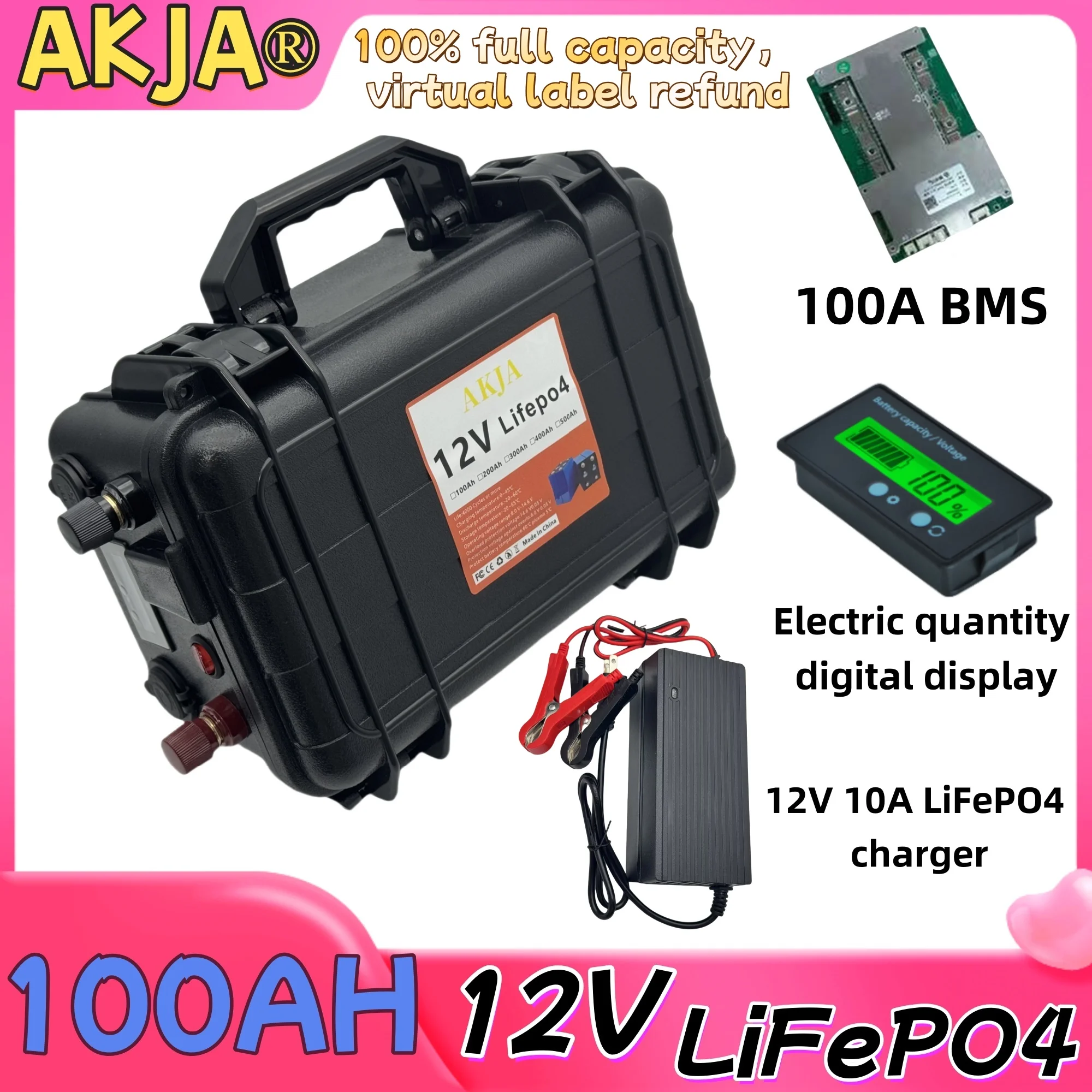 

Air fast transportation 12V lithium iron phosphate battery Real capacity 100AH Cycle 6000 times Built in 100A BMS LiFePO4