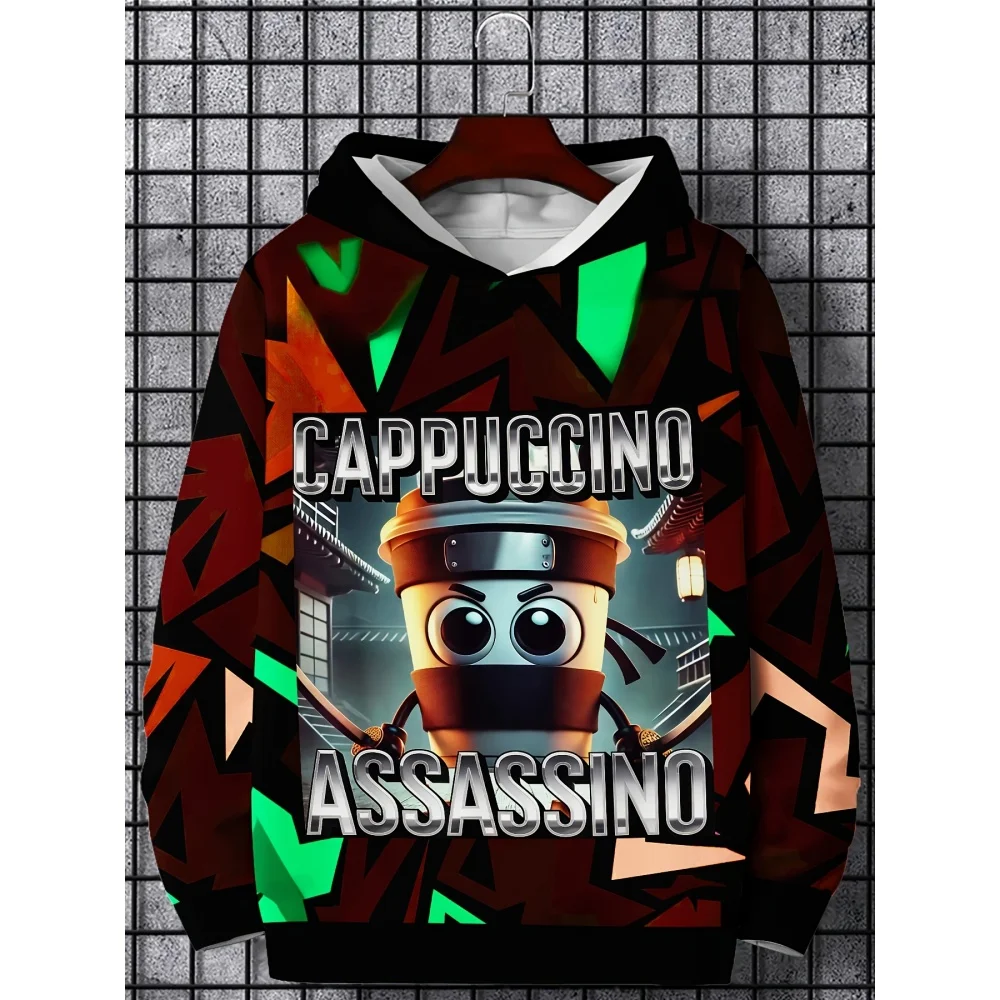 الأولاد الإيطالية Brainrot الانصهار مقنعين البلوز قمم مضحك المقهى الإيطالي الرسم طويلة الأكمام البلوز ملابس الأطفال #3