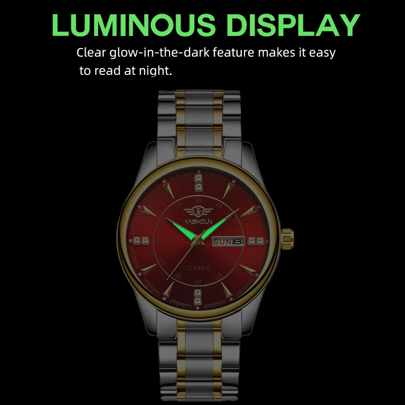 YASHIDUN Couple Watches Luxury Brand Waterproof Luminous Quartz Watch Stainless Steel Sport Watches Couple Watch Pair Set Gift