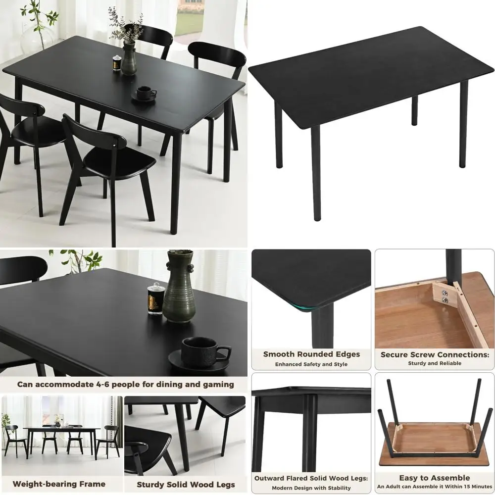 

Modern Oak Rectangle Dining Table, 47.2 Solid Wood Kitchen Table, Easy Assembly, Black