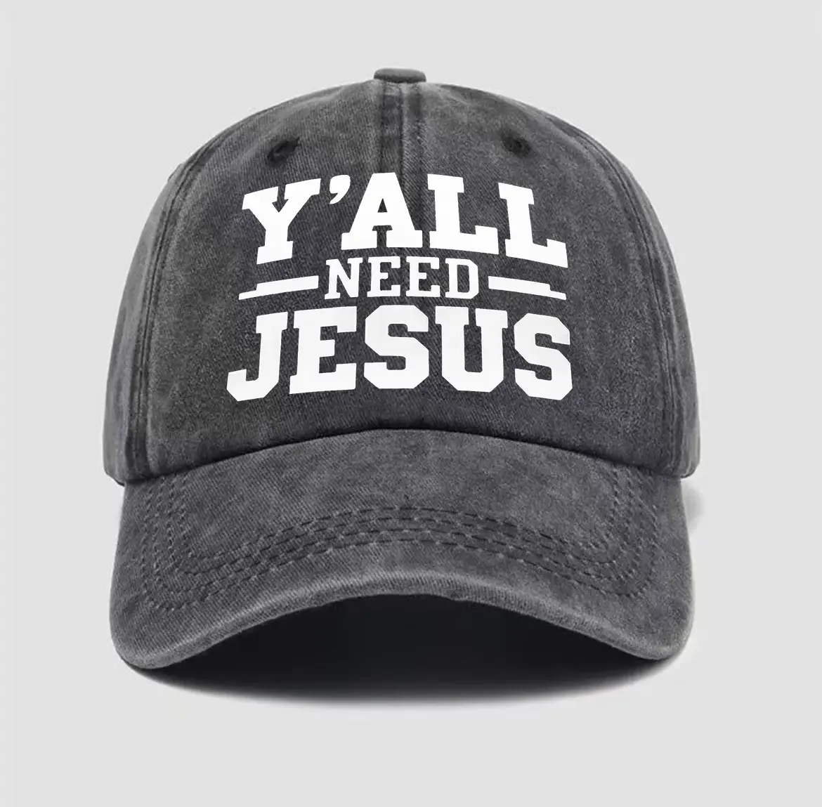 Unisex Vintage Distressed Embroidered Washed Cotton Adjustable Streetwear Baseball Cap, Funny Christian 