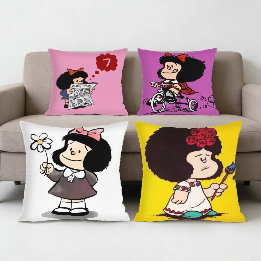 

Cartoon Mafalda Pillow Case Anti-dustmite Pillowcase Invisible zipper silky short plush Sofa cushion cover