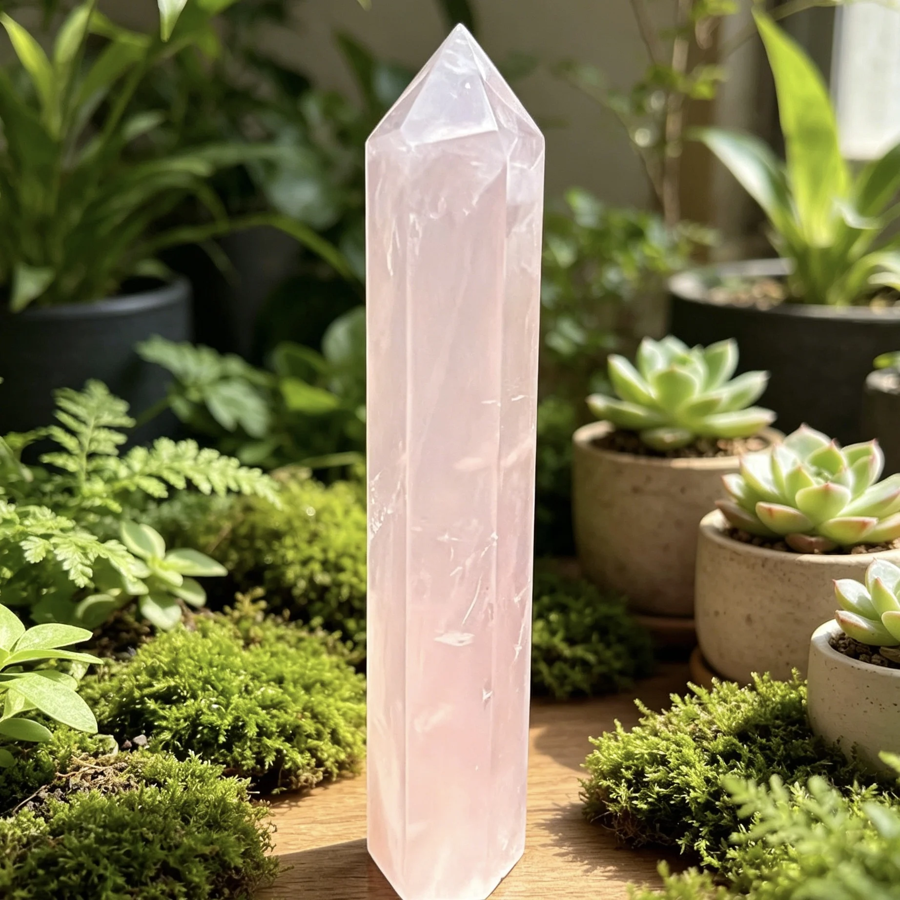 1Pc 15.5CM  6Inch Natural Crystal Tower  ,Crystal Rose Quartz Point , Natural Pink Crystal, Rose Quartz Crystal Hexagonal Prism