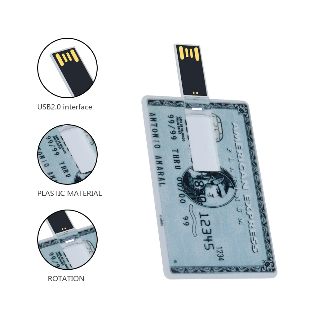 ไดรฟ์ปากกา128GB USB แฟลชไดรฟ์การ์ดพลาสติกรูปทรงบัตรธนบัตรความจุจริง64GB เป็นของขวัญทางธุรกิจหน่วยความจำ U Disk 32GB