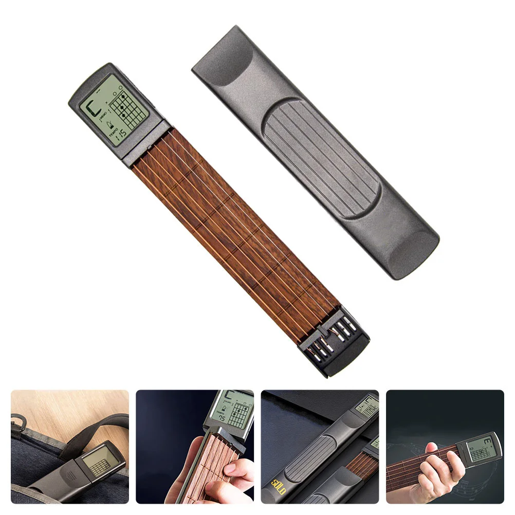 

Electronic Screen Guitar Mini Portable Practice Tool for Beginner Black Color Travel Size Pocket Guitar Accessories