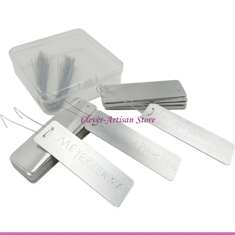 

E06B 100Pcs Metal Plant Tag Aluminum Plant Labels with Metal Wire Double Sided Write Labels Hanging Plant Tag Waterproof