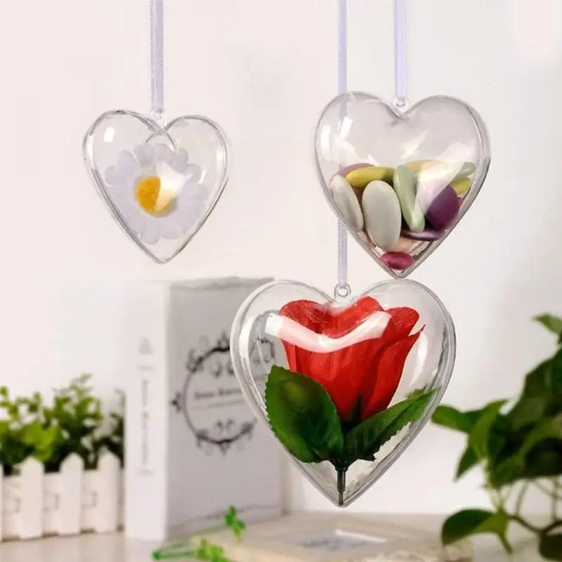 Christmas Clear Heart Baubles Clear Craft Fillable Home Wedding Party Garden Hanging Ball Tree Decor Box Gift Plastic Decor