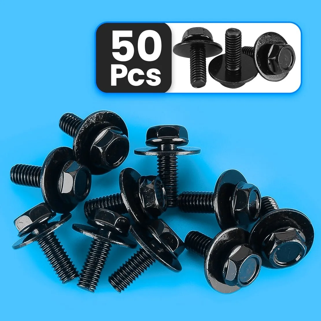 

50x Car Body Bolts Screws Fastener M6-1.0x 16mm Long-10mm Hex-17mm Washer A9