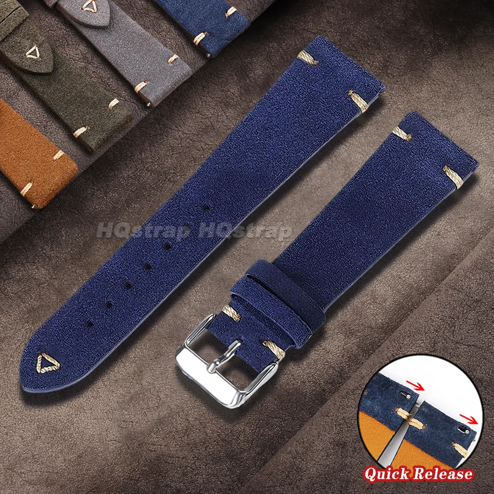 

Suede Leather Watch Band 20mm 22mm Strap for Samsung Watch4/5/6/7 40mm 44mm Classic Wristband Handmade Stitching Sport Bracelet