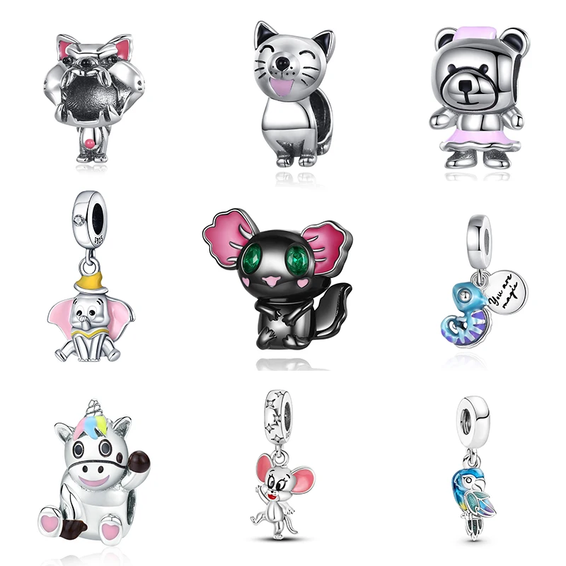 

New Cute Animals Rabbit Cat Dog Cow Squirrel Boy Beads fit Original Pendant Charms Silver 925 Bracelet DIY Women Jewelry