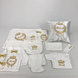 Cotton Fabric Knitted Long Sleeve Wholesale Custom Newborn New Design 10 Pieces Yellow Baby Romper Set Baby Pillow