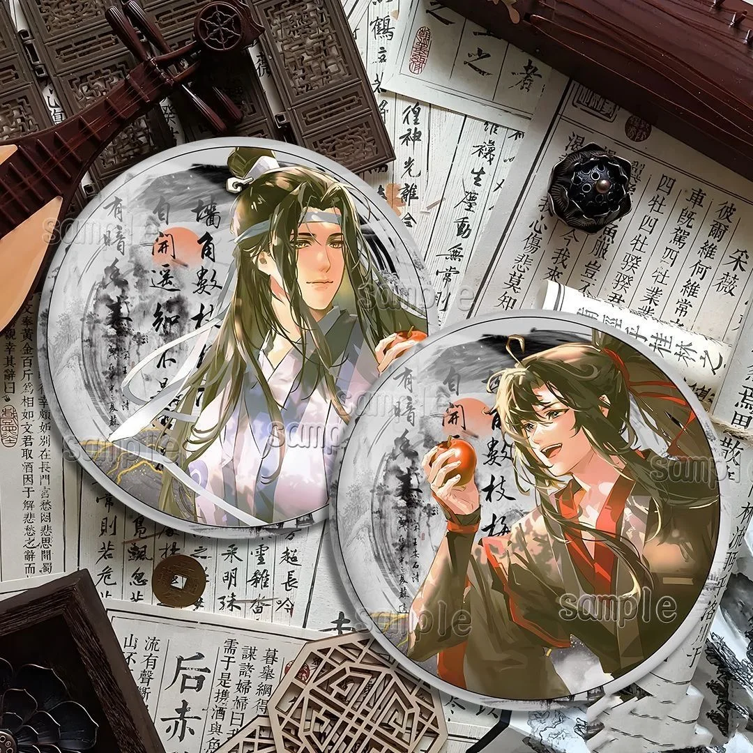 Cute Mo Dao Zu Shi Round Badge Lan Wangji Wei Wuxian Cosplay Brooches Lapel Pins Backpack Clothes Lapel Pin Gift Accessories