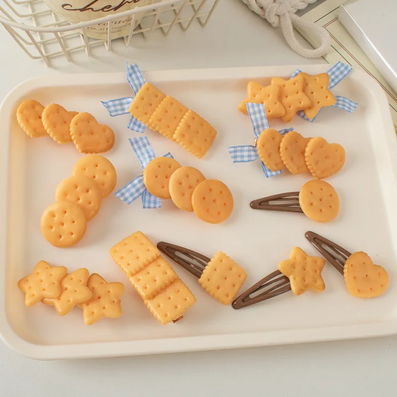 

Cute Baked Biscuits Hairpin Girl Heart Bow Bangs Clip Hairpin Korean Fun Creative Simulation Hair Accessories заколка для волос