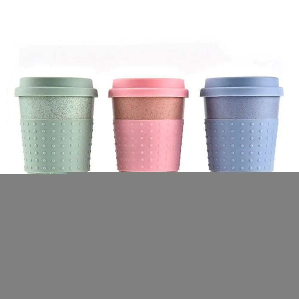 

3 Pcs Fiber Cups 350ml Lightweight Portable Leak Proof Silicone Lid Reusable Plastic Travel Mugs for Dishwasher
