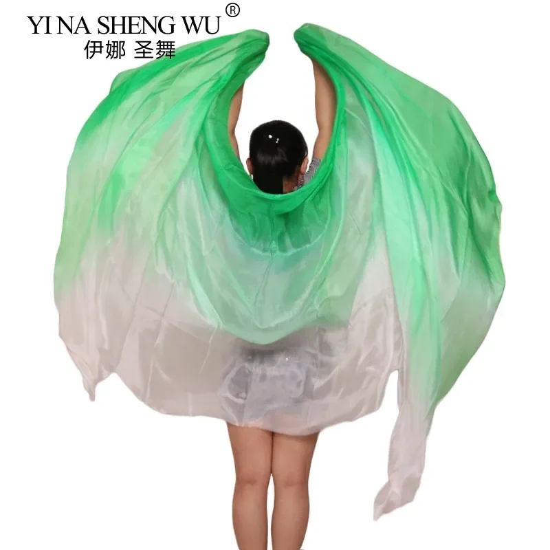 100% الحرير الرقص الشرقي الحجاب 5 مللي متر/8 مللي متر 250/270*114 سم التدرج الألوان الأخضر + الضوء الأخضر + الأبيض اليد مصبوغ الرقص الحرير الحجاب حسب الطلب #3